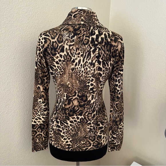 Lafayette 148 New York Cashmere Leopard Animal Print Cowl Neck Sweater Size L - Picture 6 of 11